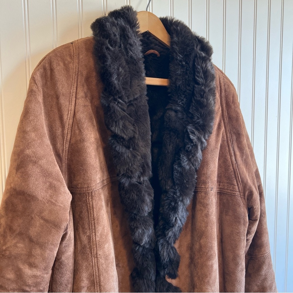 Mob wife phase 2 leather suede jacket size medium faux fur lining brown - Picture 3 of 11